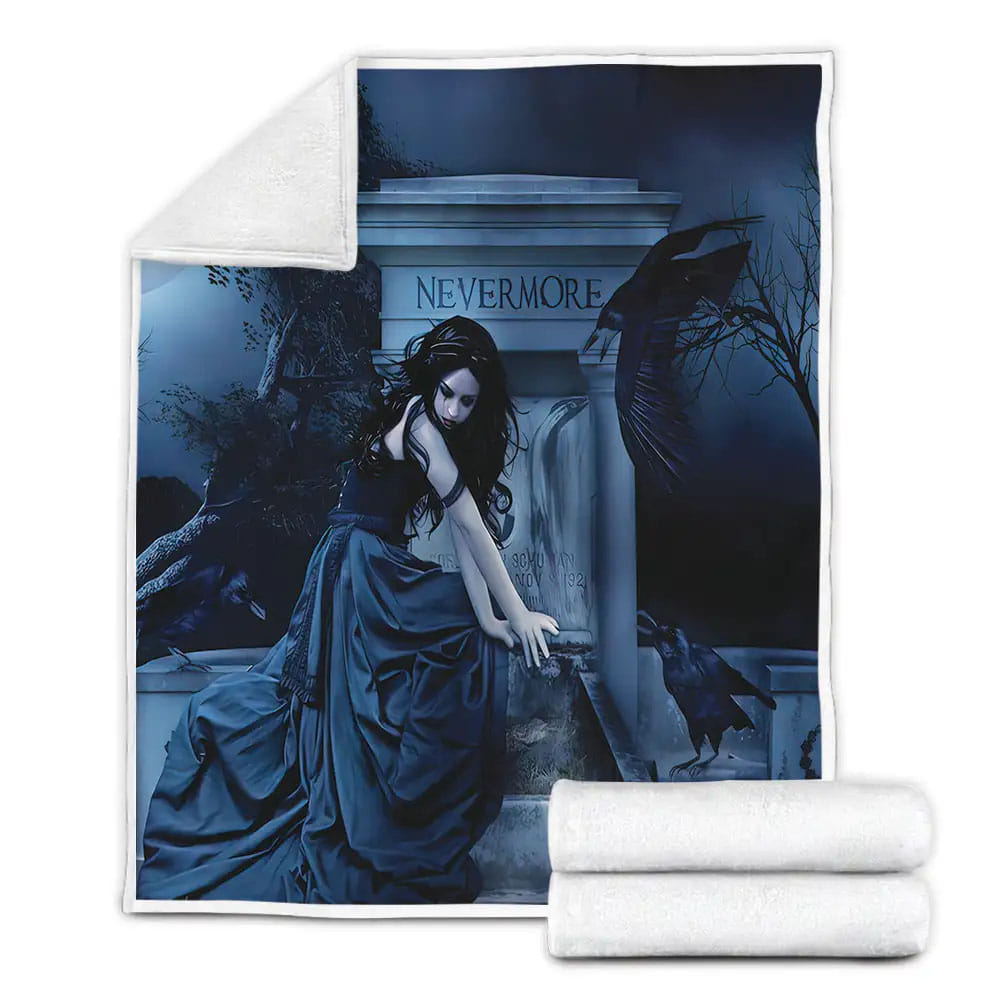 Gothic Girl With Ravens On Grave Fleece Blanket Perfect 