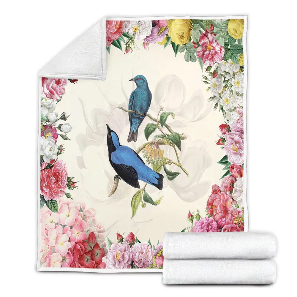 Garden Bird With Flowers Pattern Fleece Blanket Perfect 