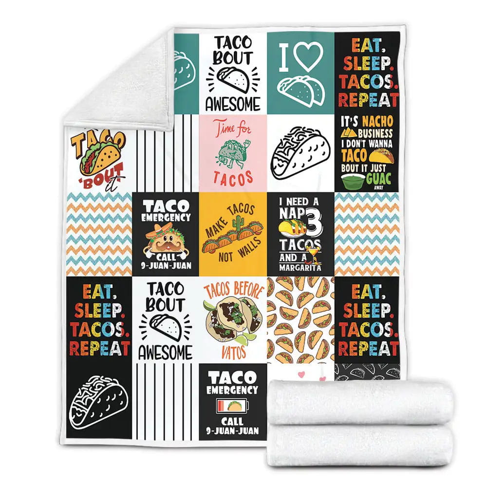 Eat Sleep Tacos Repeat Fleece Blanket Gift For Wife Husband Besties
