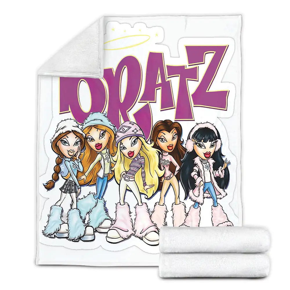 Bratz Black Background Fleece Blanket Gift For Wife Husband Besties