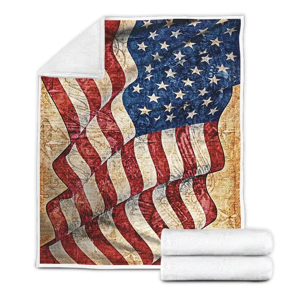 Patriotic American Flag Fleece Blanket Gift For Wife Husband Besties