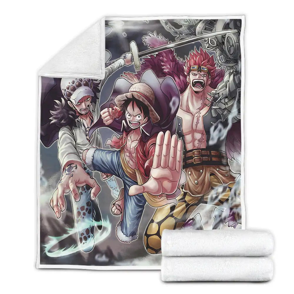 One Piece Kid With Law And Luffy Fleece Blanket Perfect 