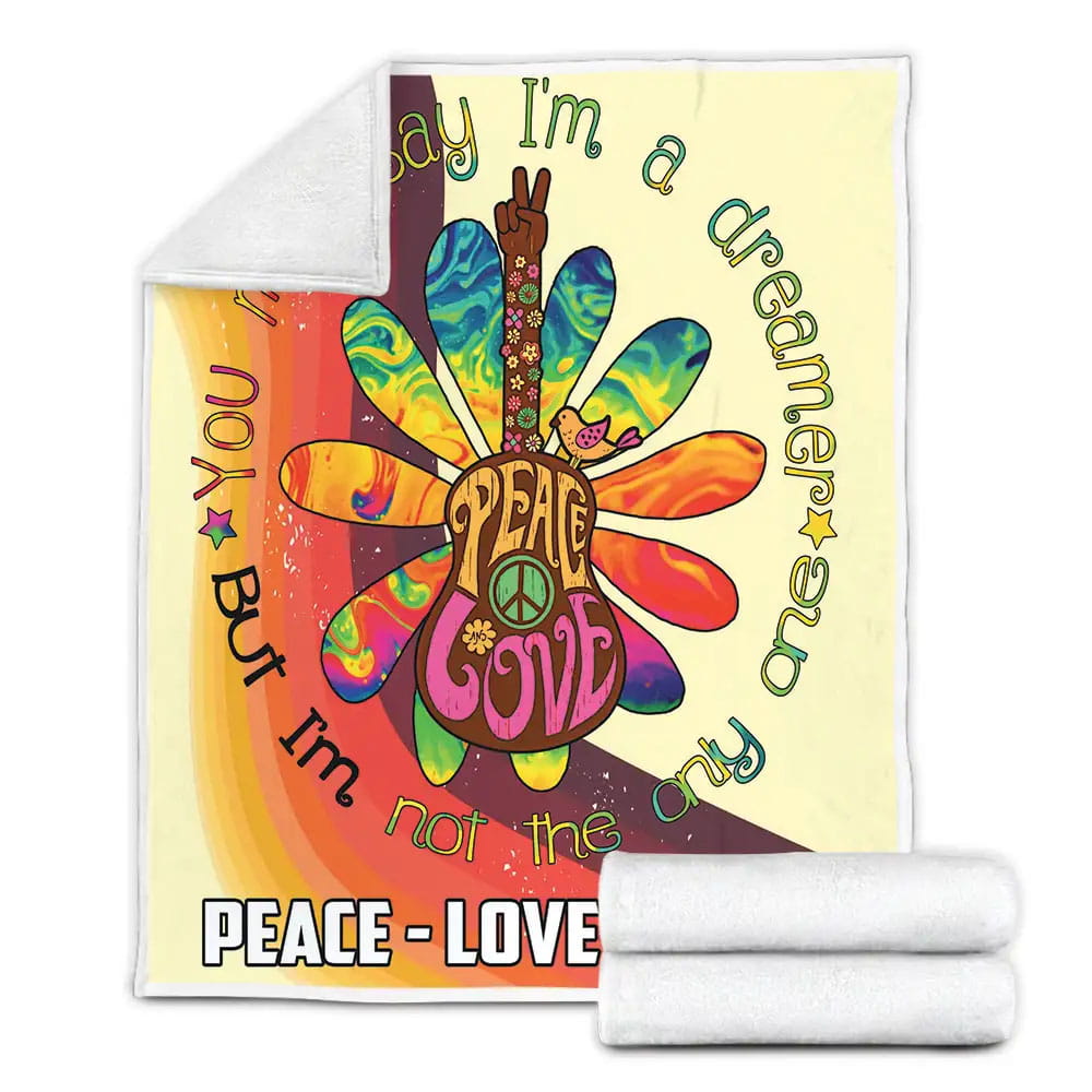 Hippie Peace Love Music Fleece Blanket Gift For Wife Husband Besties