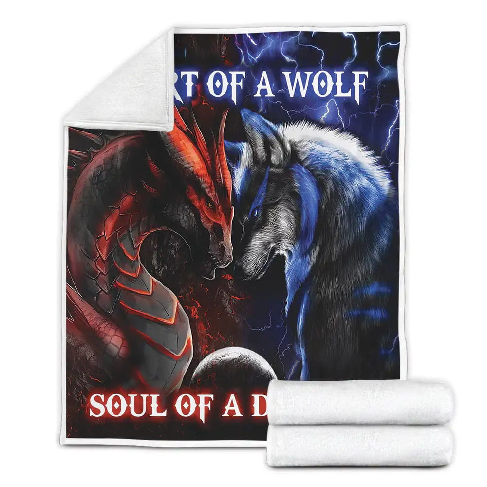 Heart Of A Wolf Soul Of A Dragon Fleece Blanket Perfect 