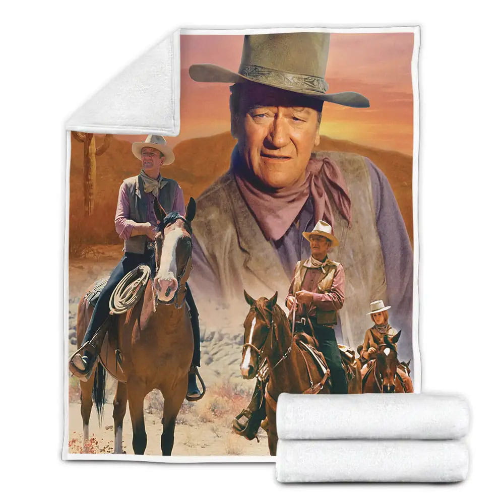 John Wayne Riding Horse Fleece Blanket Gift For Wife Husband Besties