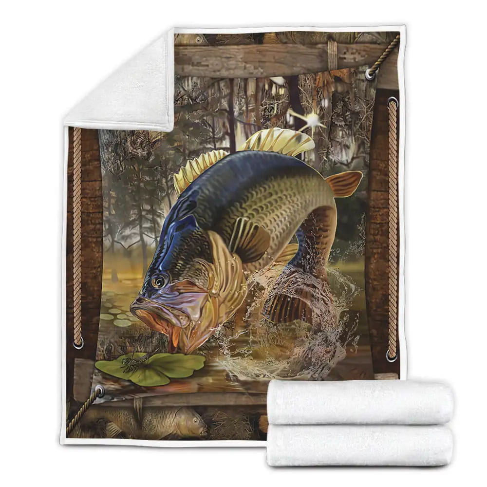 Largemouth Bass Fishing Fleece Blanket Gift For Wife Husband Besties