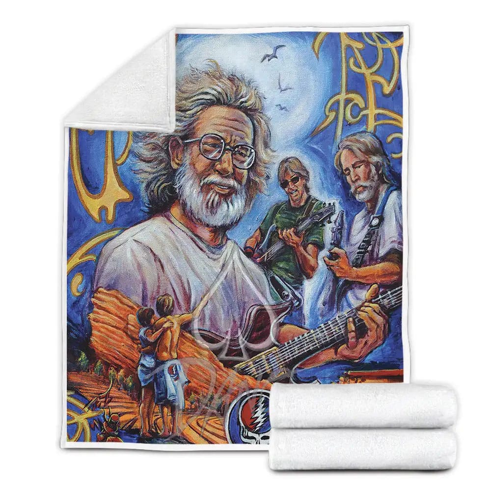 Grateful Dead Guitarists Painting Fleece Blanket Perfect 
