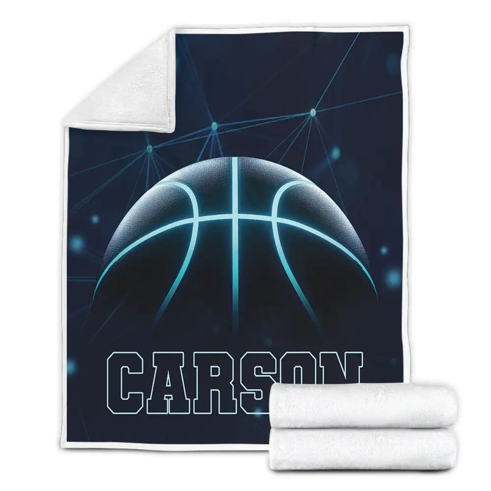 Basketball Blue Light Custom Name Fleece Blanket Perfect 
