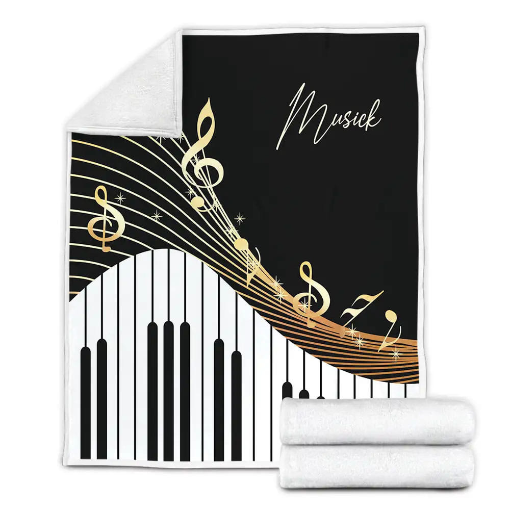 Piano Key And Music Notes Fleece Blanket Gift For Wife Husband Besties
