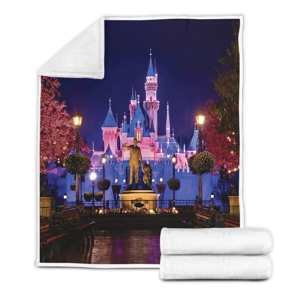 Disney cinderella castle in night Fleece Blanket Perfect 