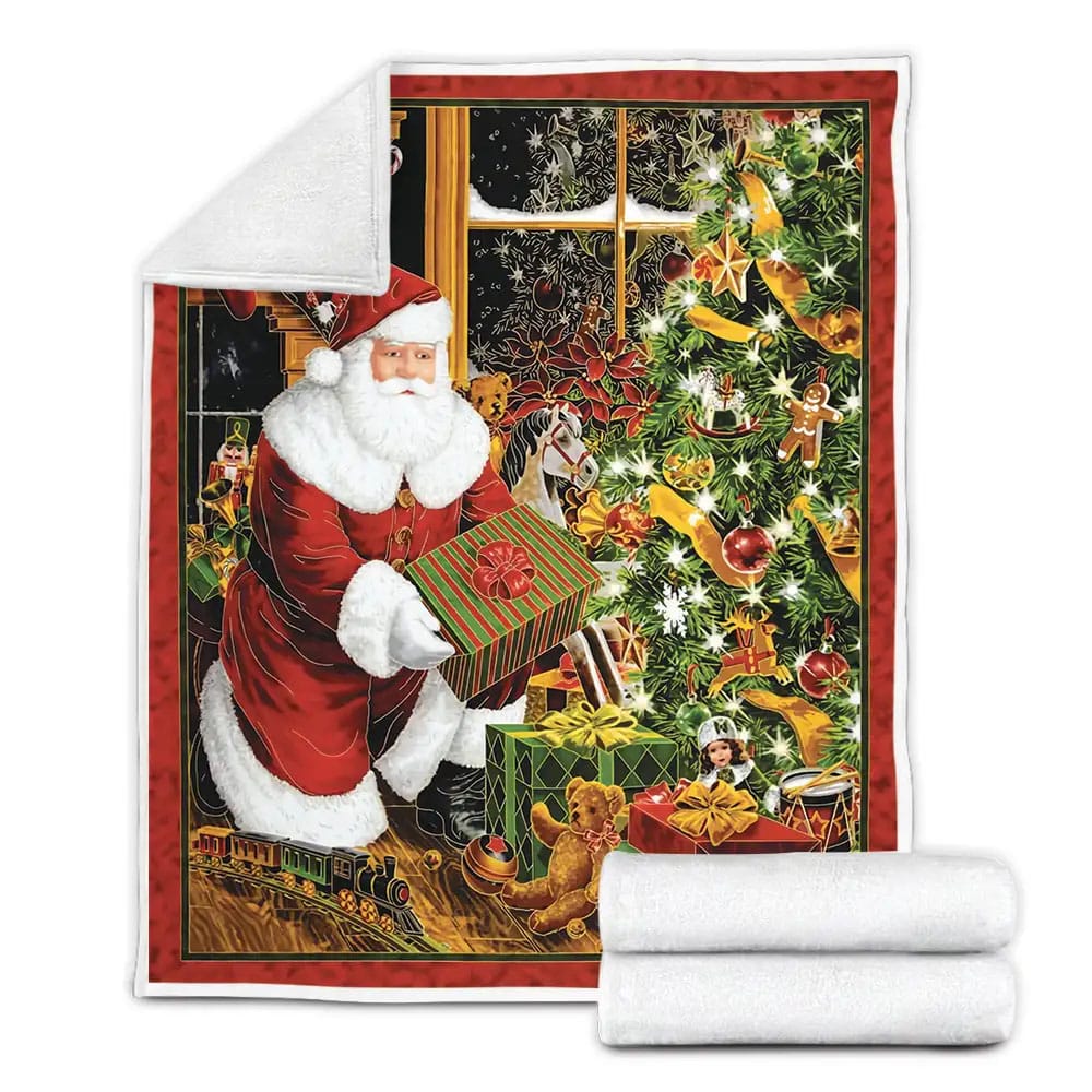 Presents Santa Claus Christmas Tree Fleece Blanket Perfect 