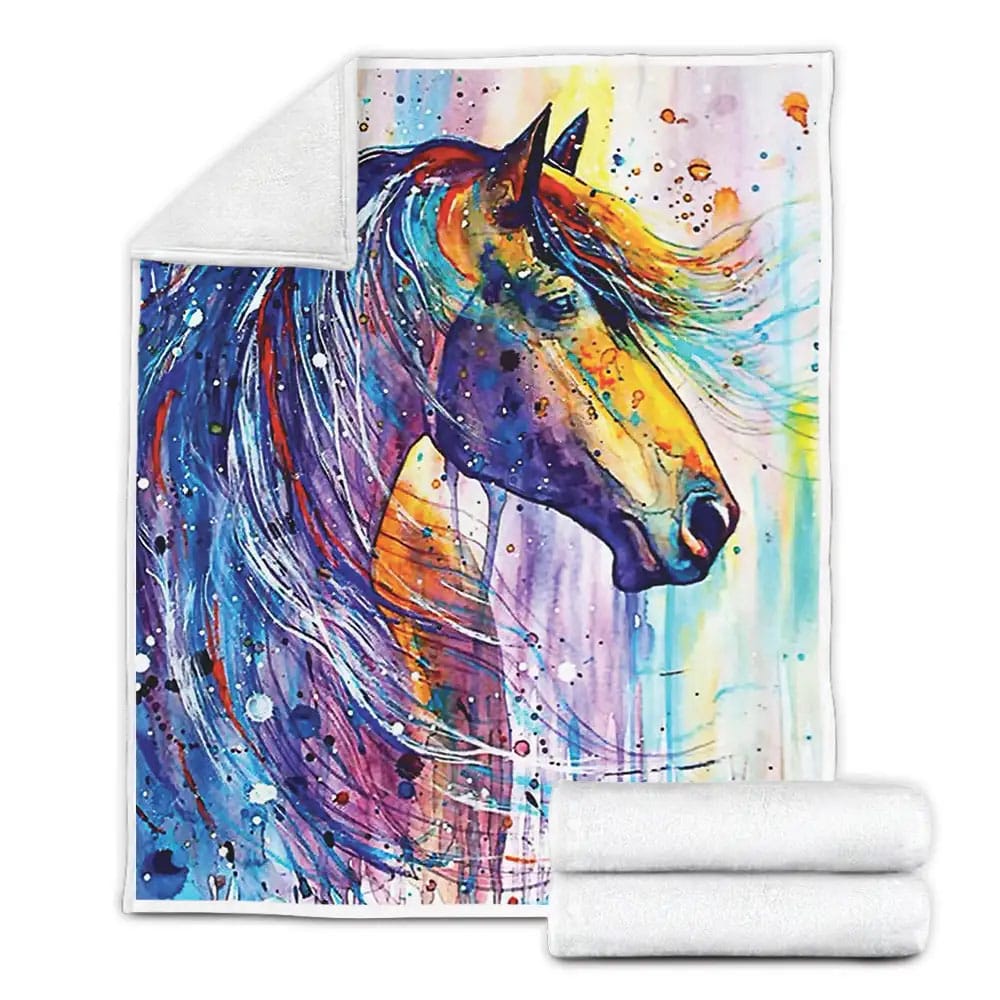 Super Soft Watercolor Horse Pattern Fleece Blanket Perfect 