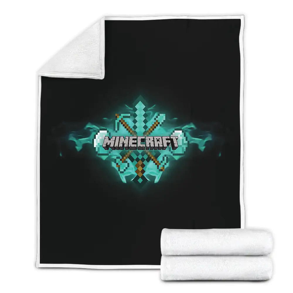 Minecraft Logos Turquoise Fleece Blanket Gift For Wife Husband Besties