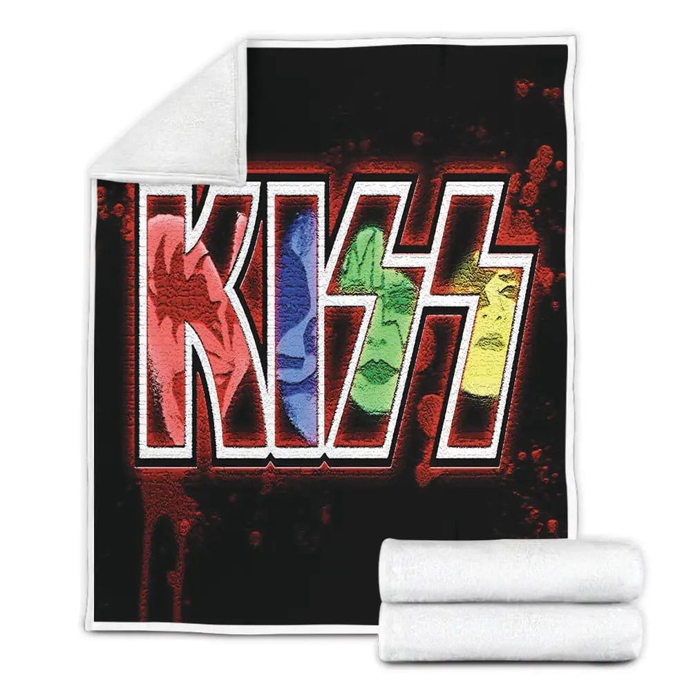 Kiss Band Logo Grunge Art Fleece Blanket Gift For Wife Husband Besties