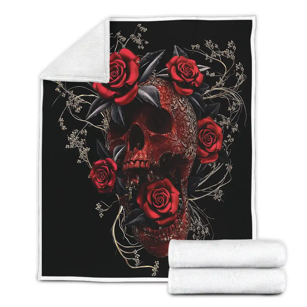 Red Skull Fleece Blanket Gift For Christmas Thanksgiving Halloween