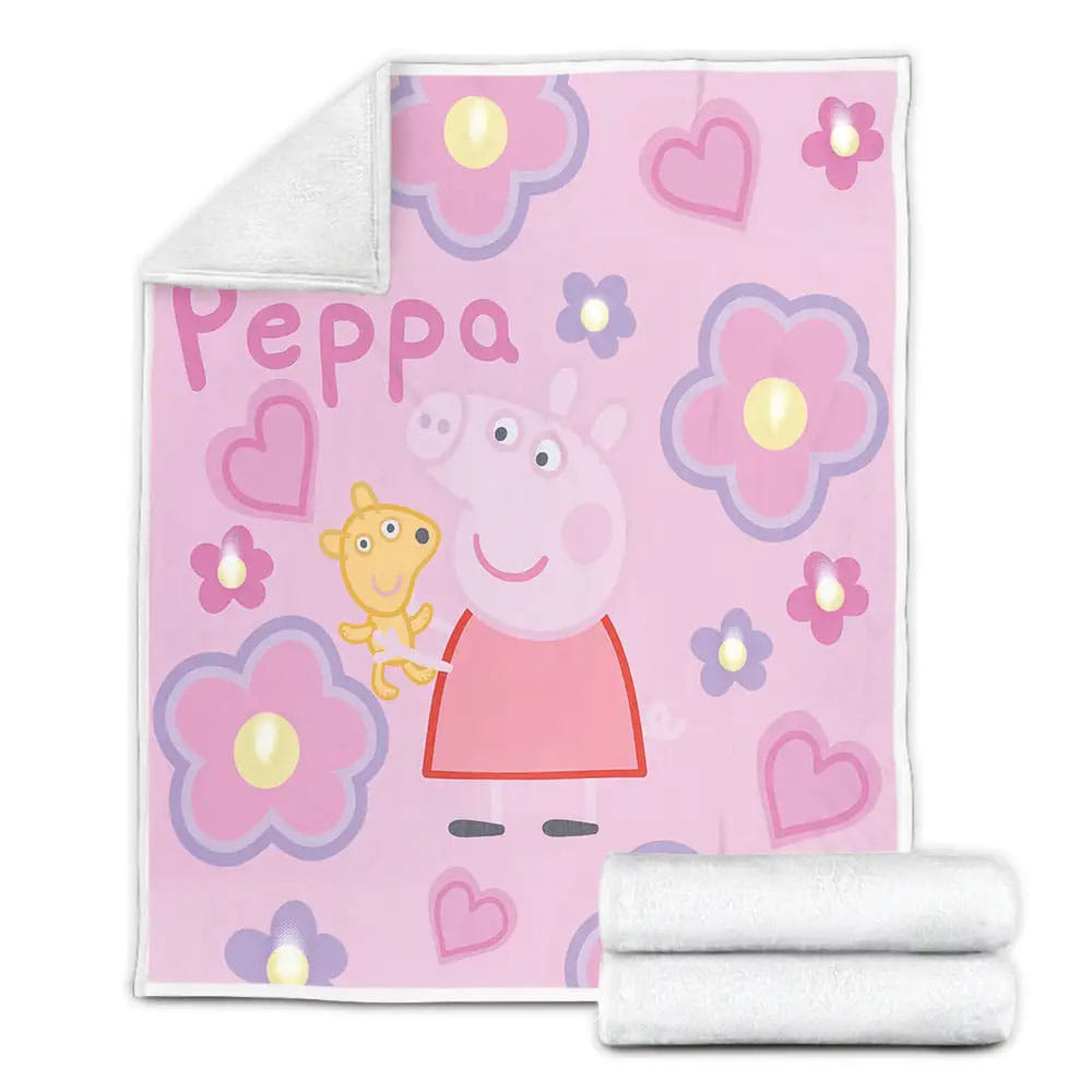 Peppa Pig And Teddy Bear Fleece Blanket Gift For Wife Husband Besties