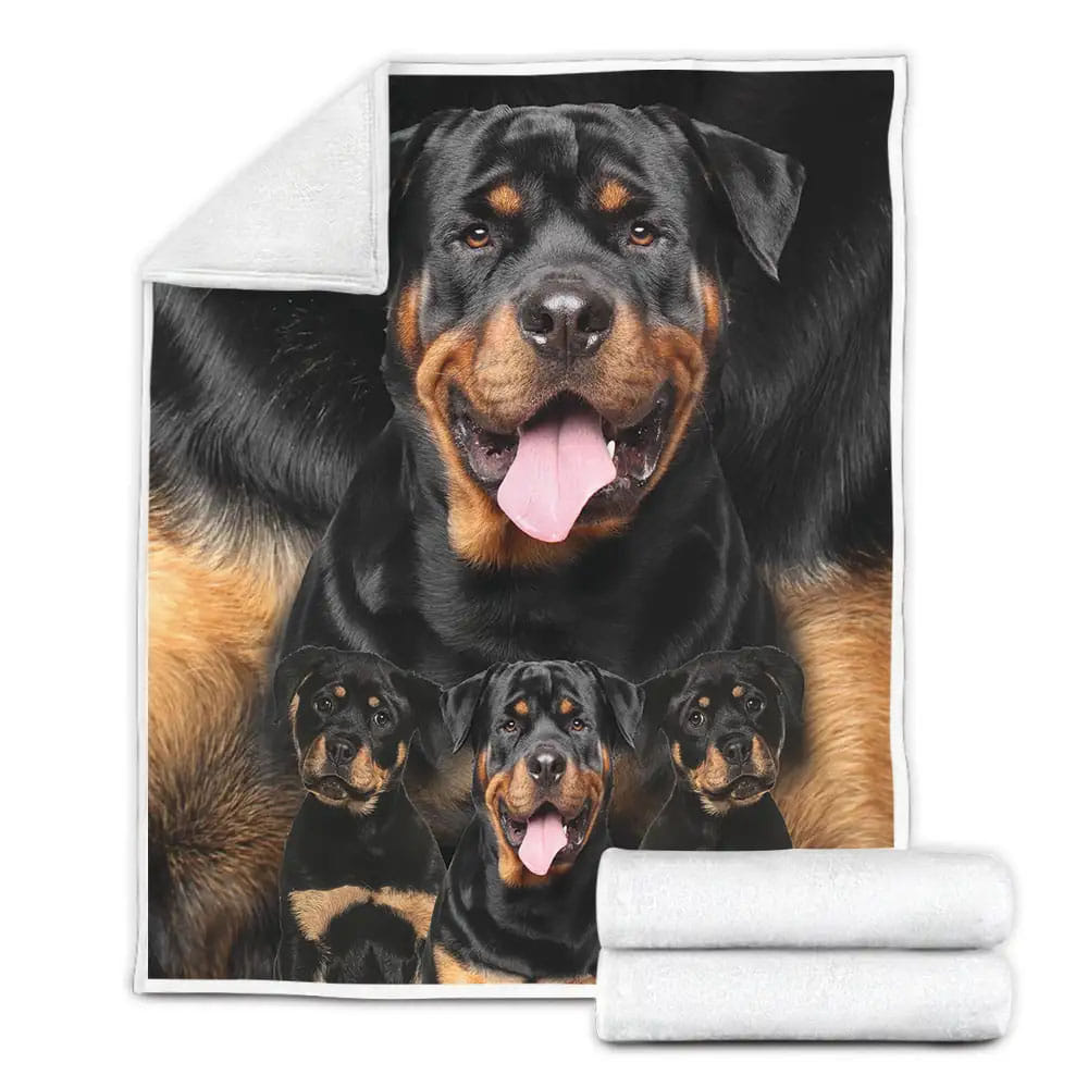 Adorable Rottweiler Family Fleece Blanket Gift For Wife Husband Besties