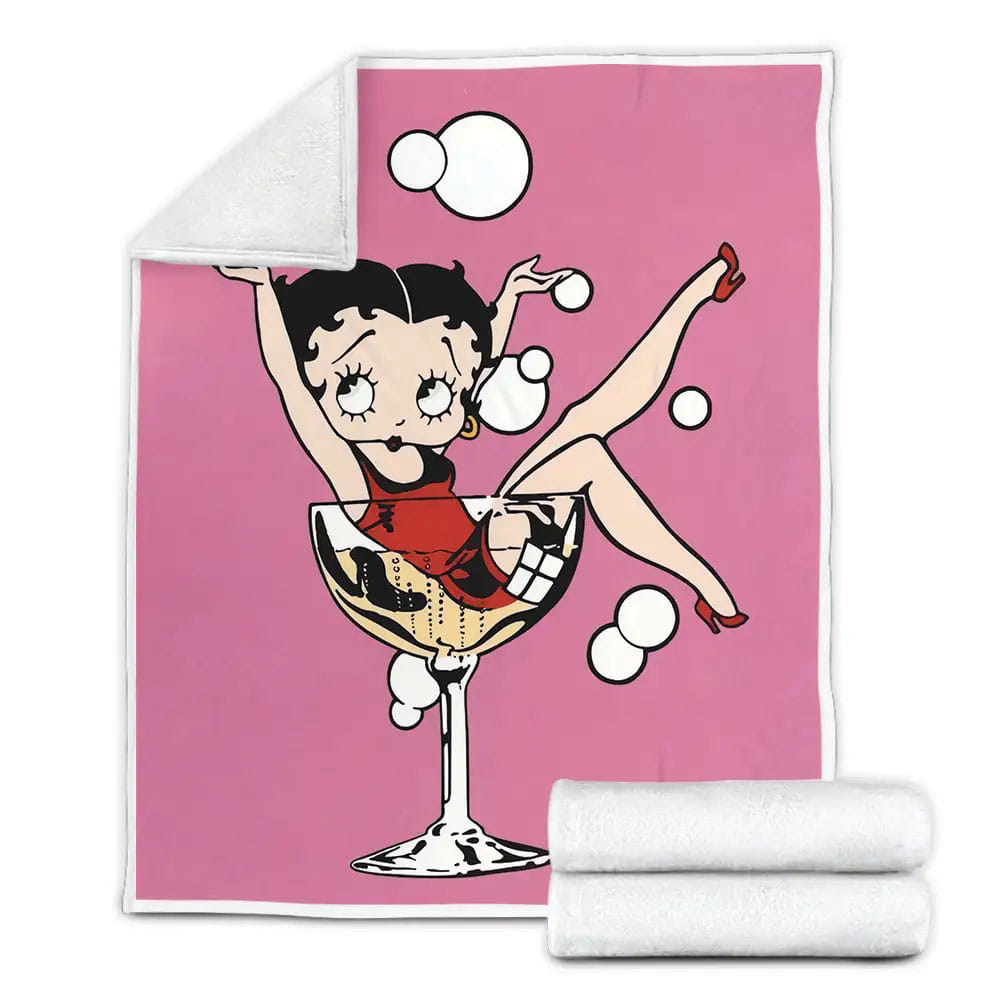 Betty Boop In Wine Glass Fleece Blanket Gift For Wife Husband Besties