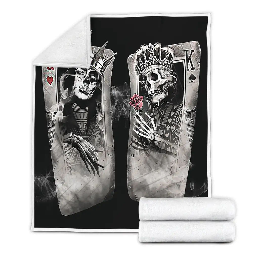 Skull His Hers King and Queen Couple Fleece Blanket Perfect 