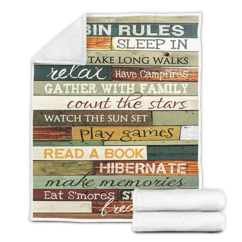 Cabin Rules Fleece Blanket Gift For Christmas Thanksgiving Halloween
