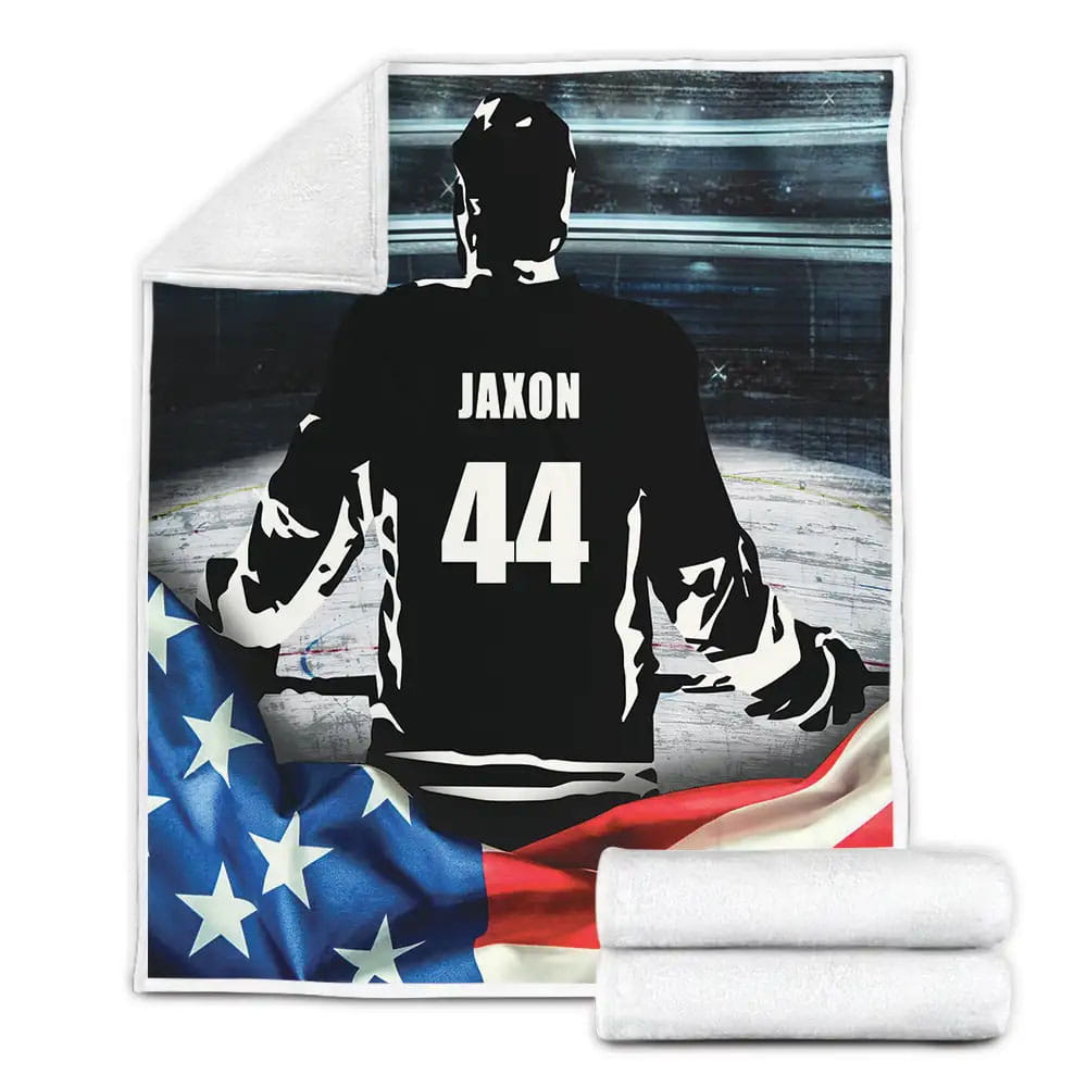Ice Hockey American Flag Fleece Blanket Gift For Wife Husband Besties