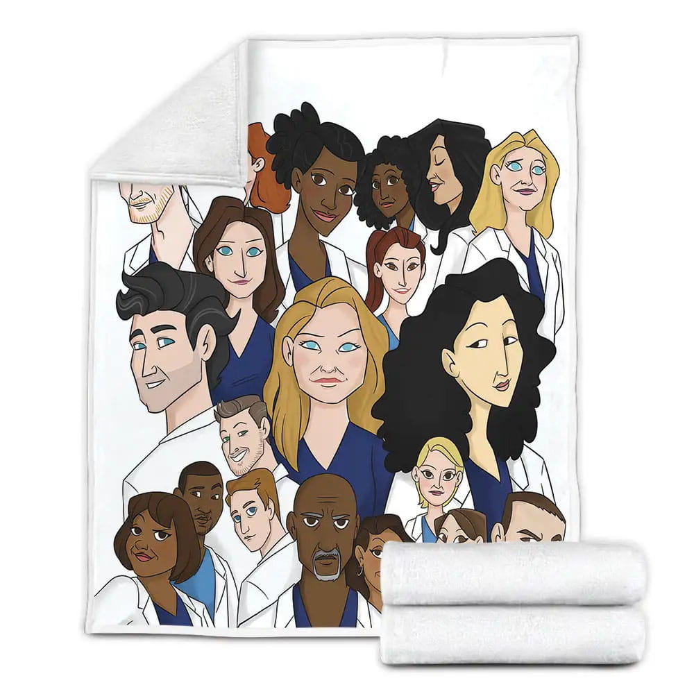 Greys Anatomy Cartoon Characters Fleece Blanket Perfect 