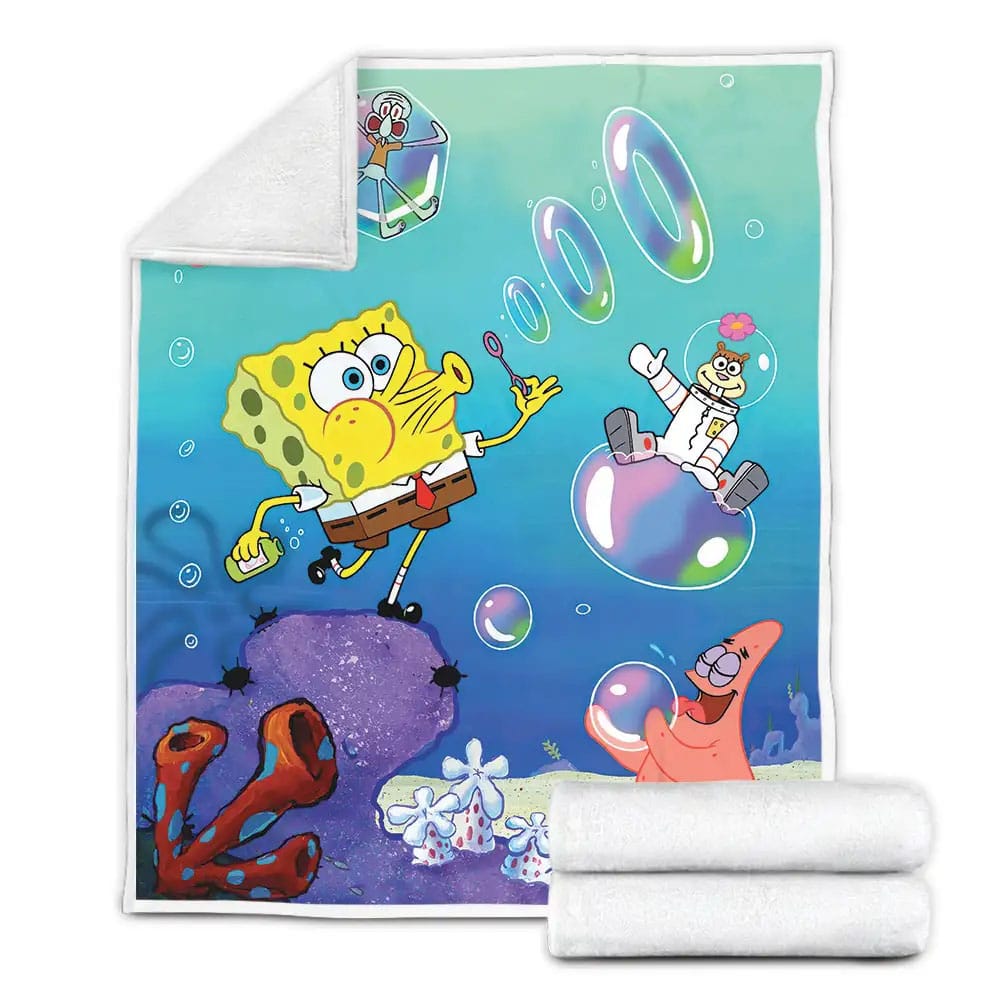 Spongebob Squarepants Blowing Bubble Fleece Blanket Perfect 