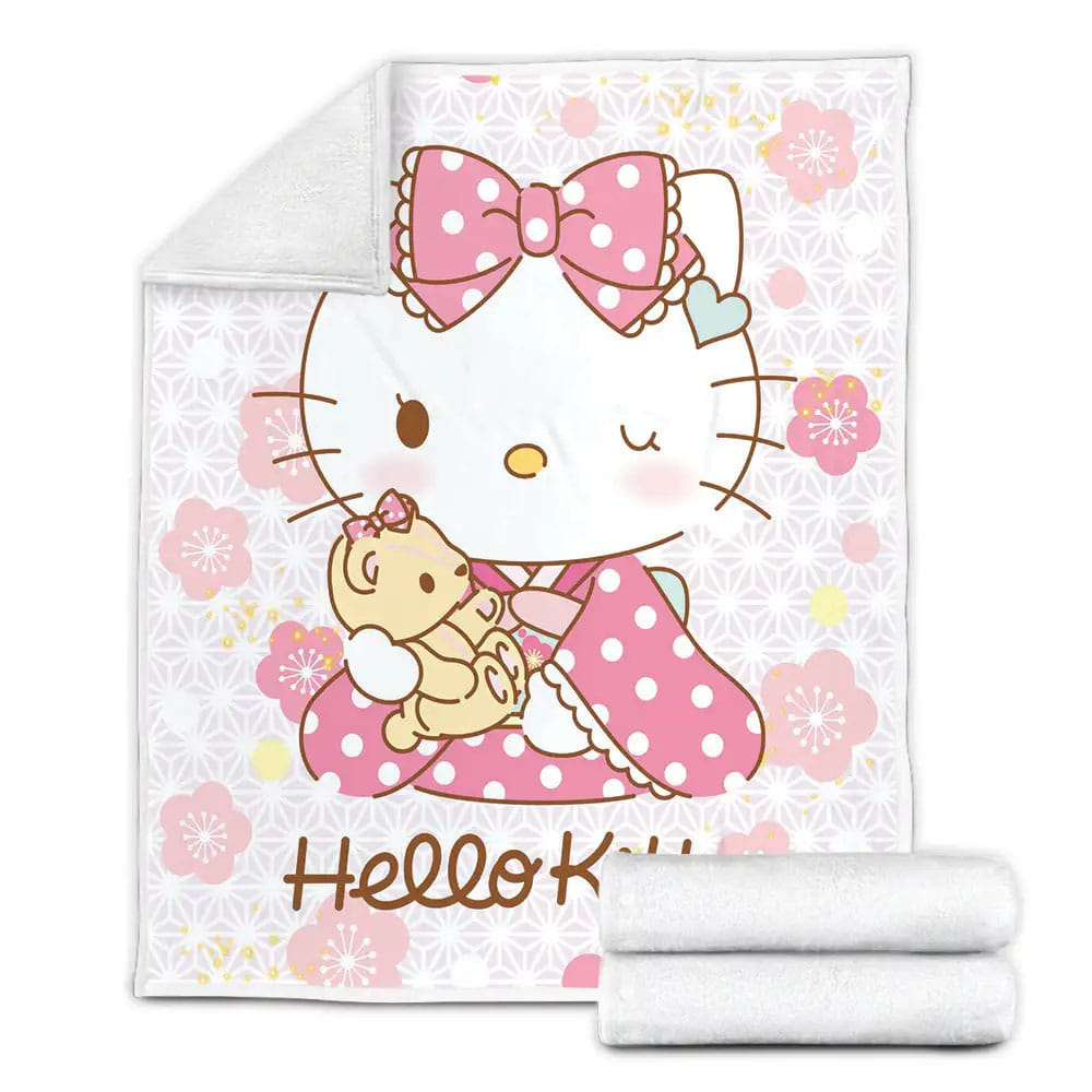 Hello Kitty Wearing Kimono Fleece Blanket Gift For Wife Husband Besties