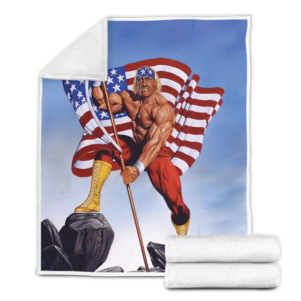 Hulk Hogan Holding Usa Flag Painting Fleece Blanket Perfect 