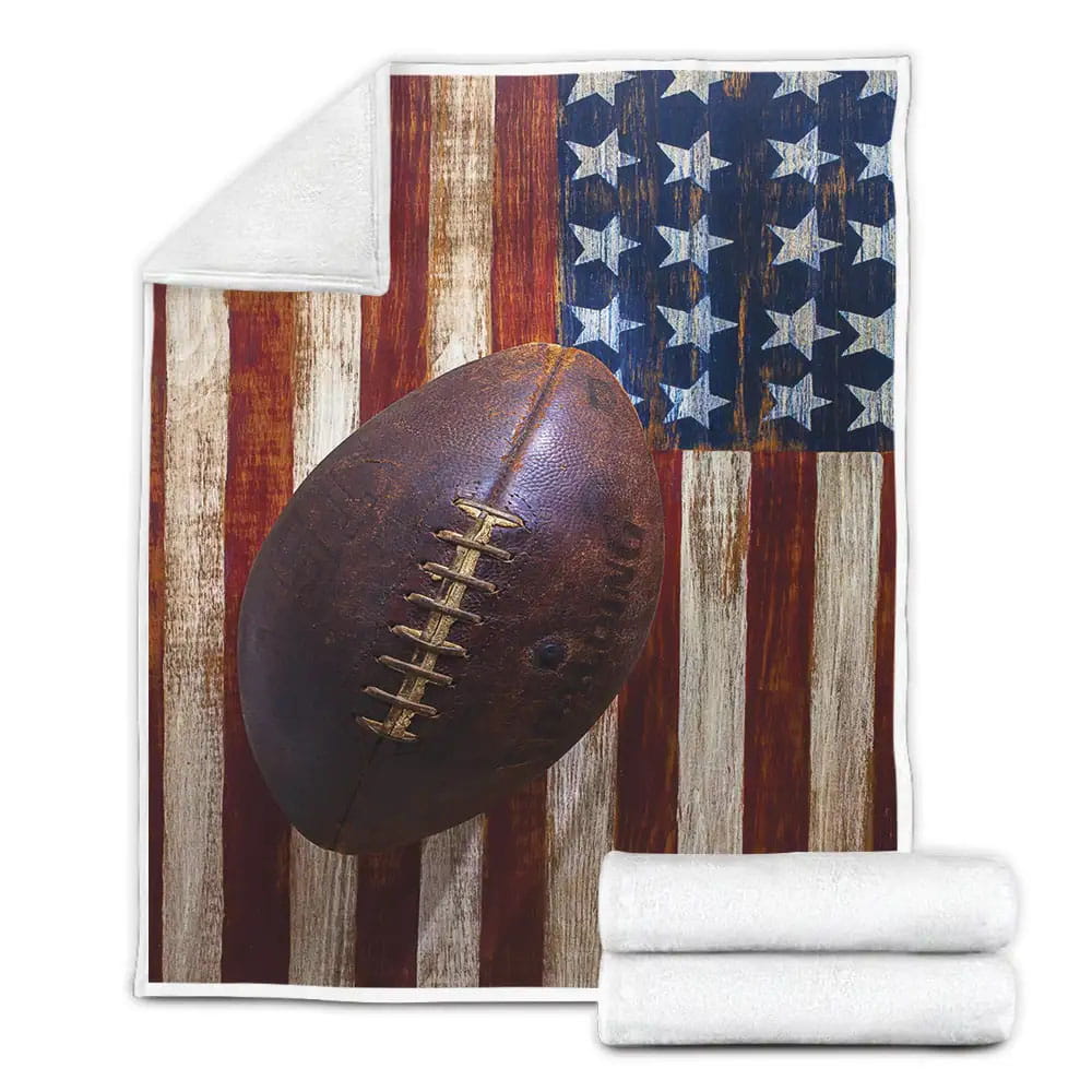 Football And American Flag Fleece Blanket Gift For Wife Husband Besties