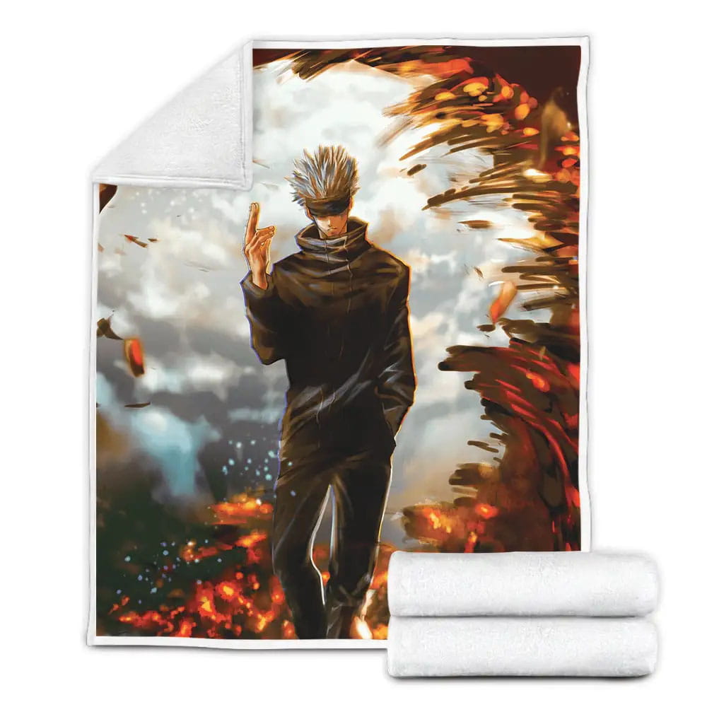 Jujutsu Kaisen Gojo Satoru In Flames Fleece Blanket Perfect 