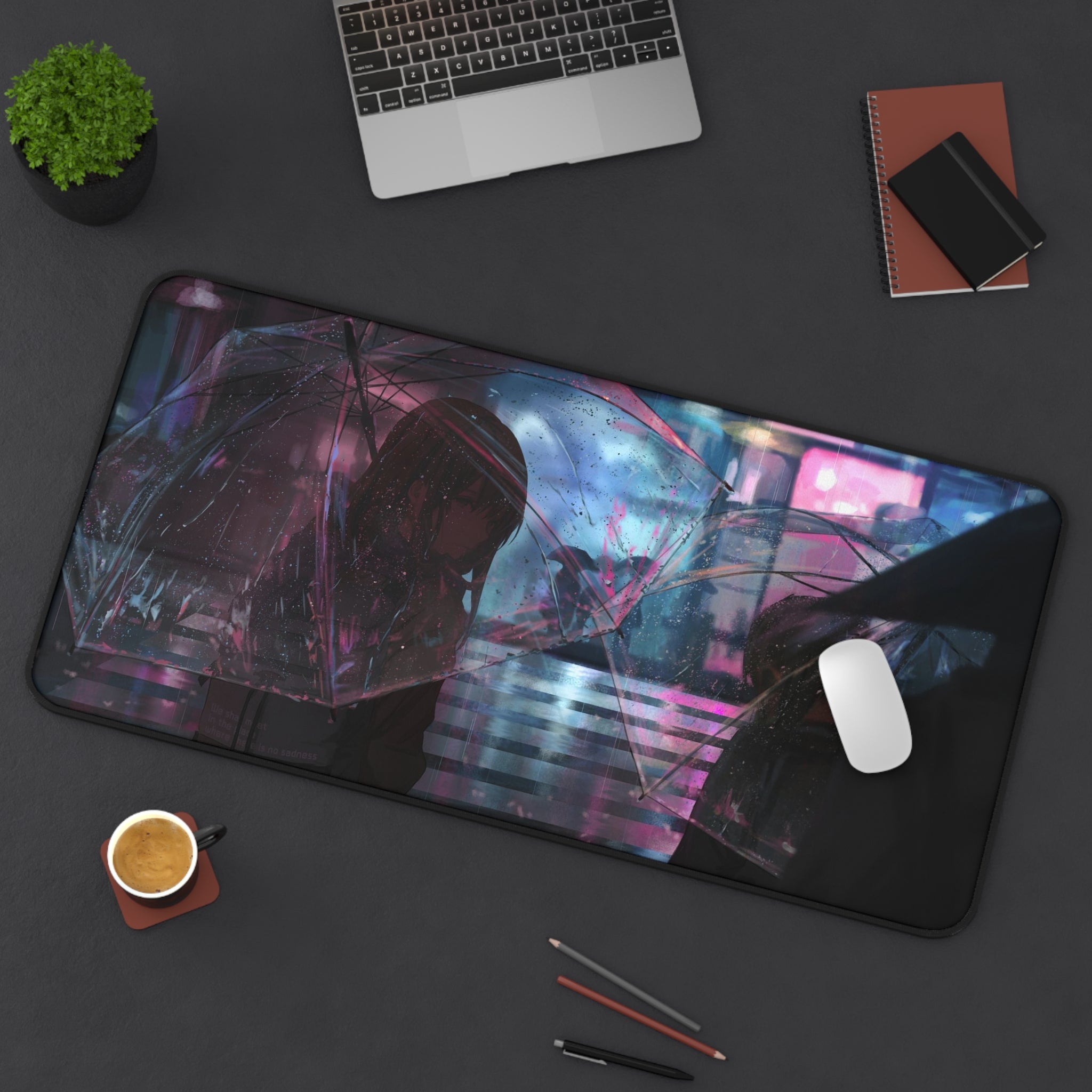 Allleftout Girls With Umbrellas In Neon Light Desk Mat, Deskmat Xl, Gaming Keyboard Matt, Mousepad Large, Xxl Extended Deskpad Mouse Pad, Large Gaming Mousepad