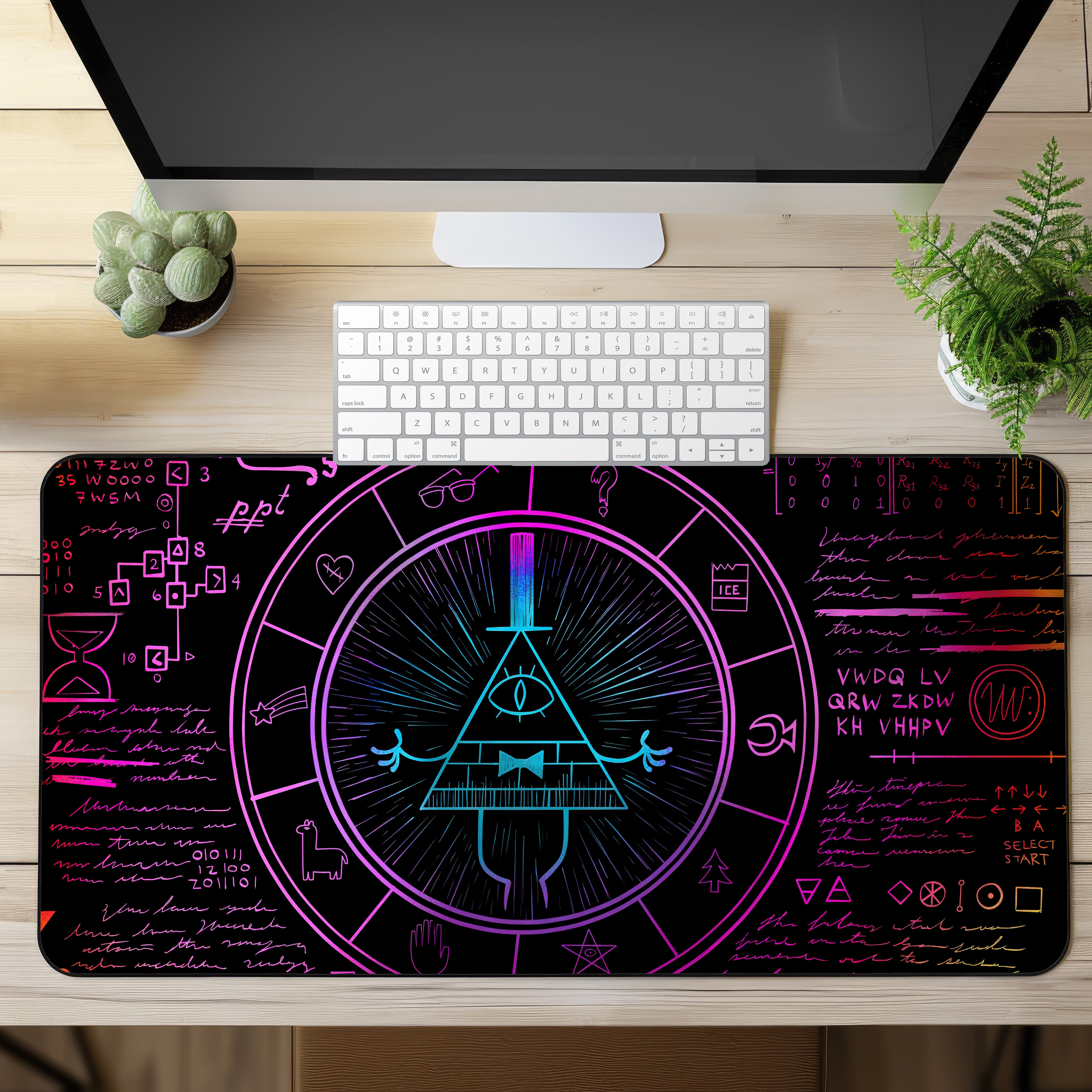 Allleftout Neon Bill Cipher Desk Mat, Gravity Falls Gaming Mouse Mat