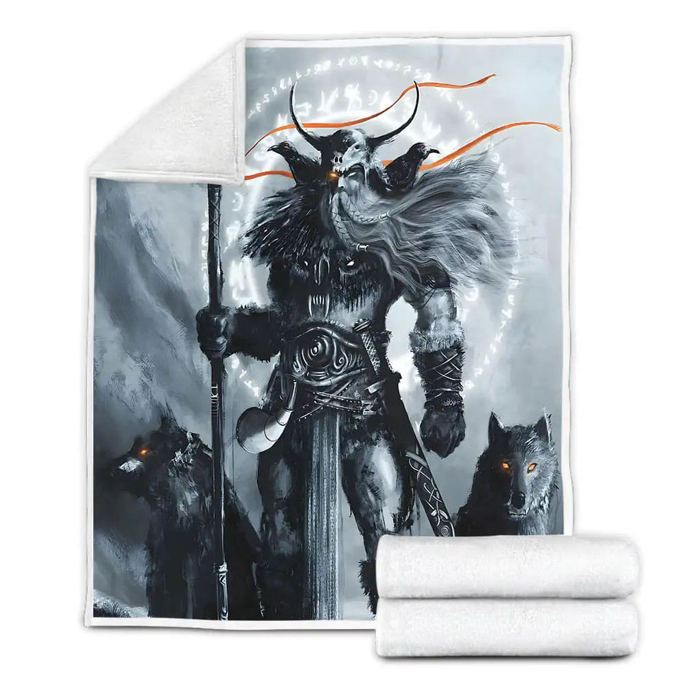 Norse Mythology God Odin And The Wolves Fleece Blanket Perfect 
