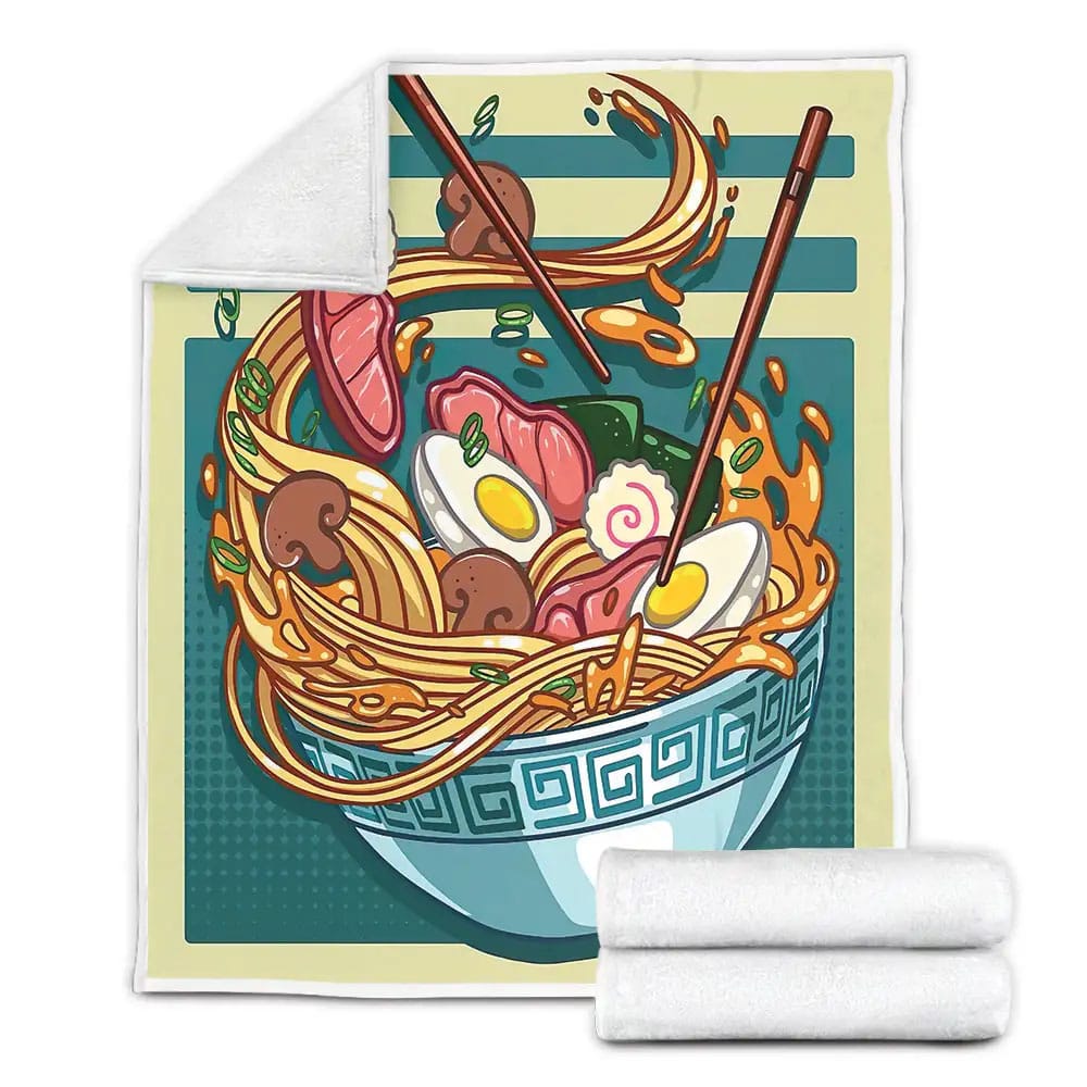 Bowl Of Ramen Illustration Fleece Blanket Gift For Wife Husband Besties