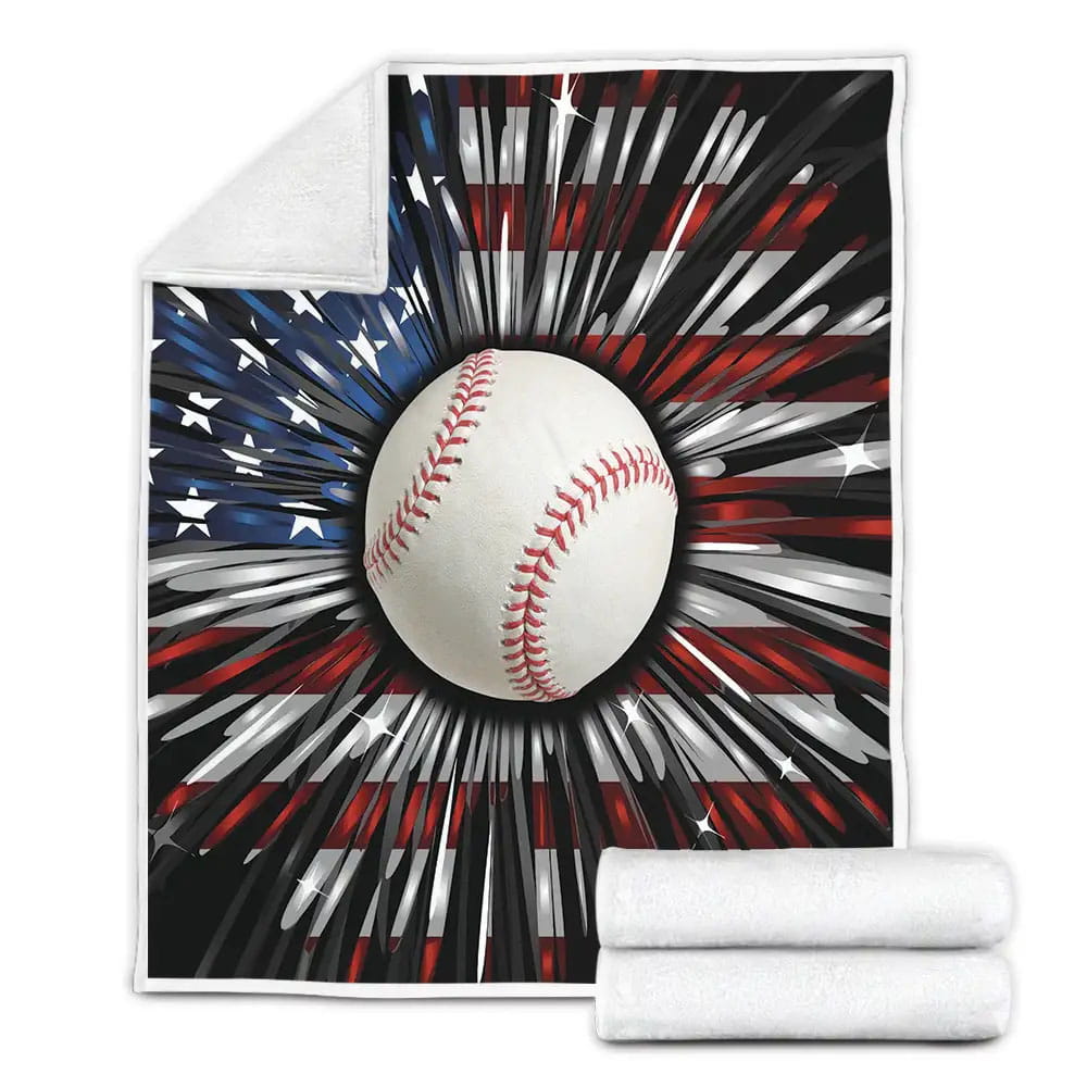 Baseball And American Flag Fleece Blanket Gift For Wife Husband Besties