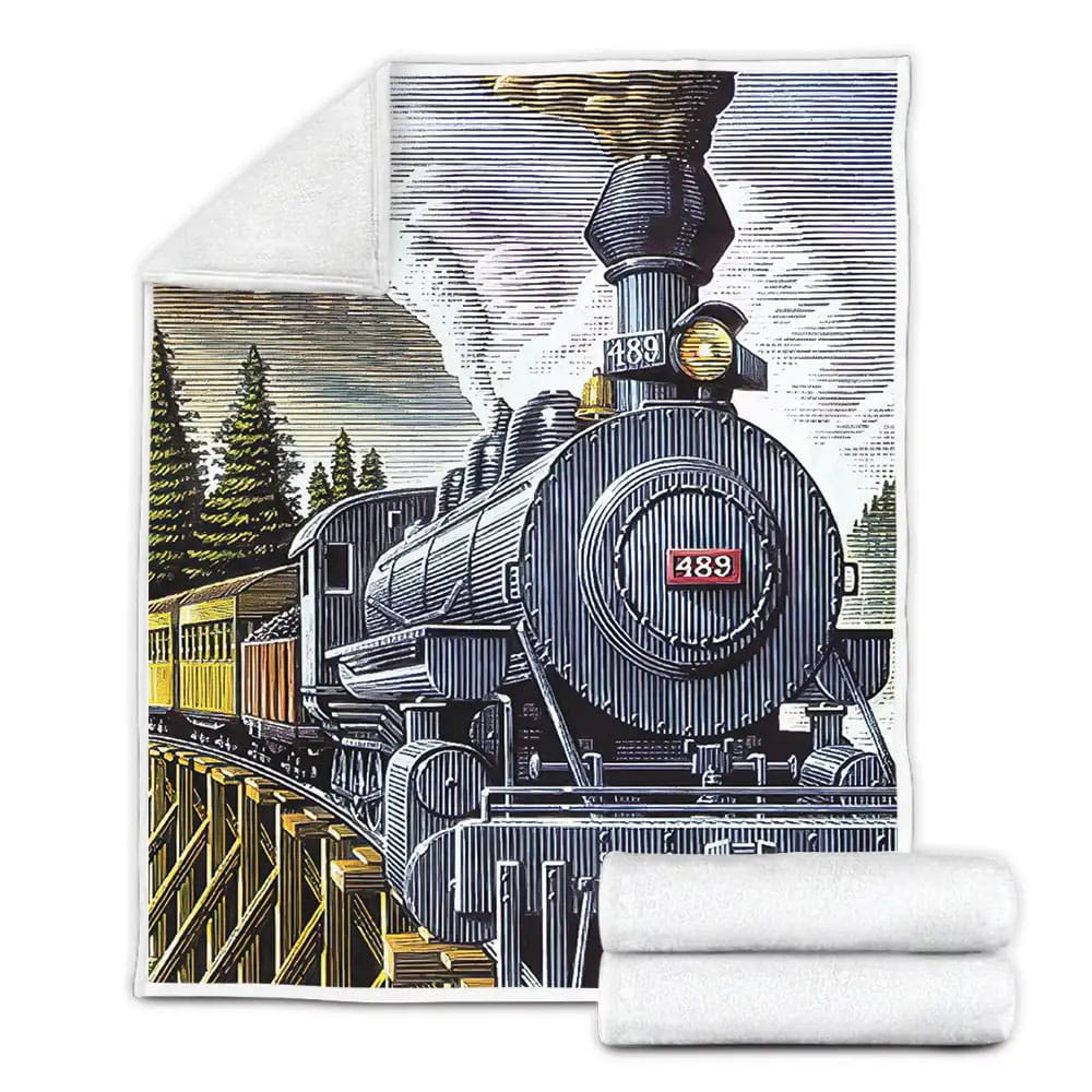 Train Fleece Blanket Gift For Birthday Halloween Christmas Thanksgiving