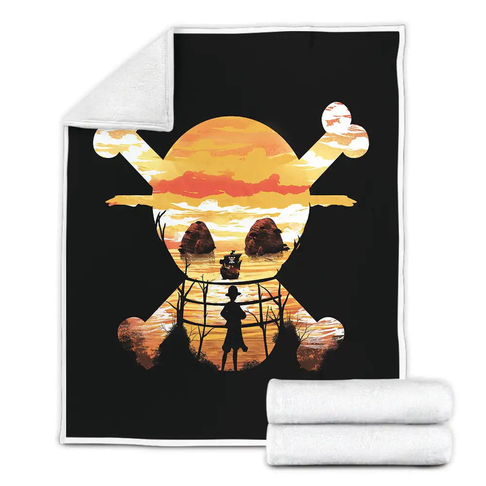 One Piece Luffy Silhouette Fleece Blanket Gift For Wife Husband Besties