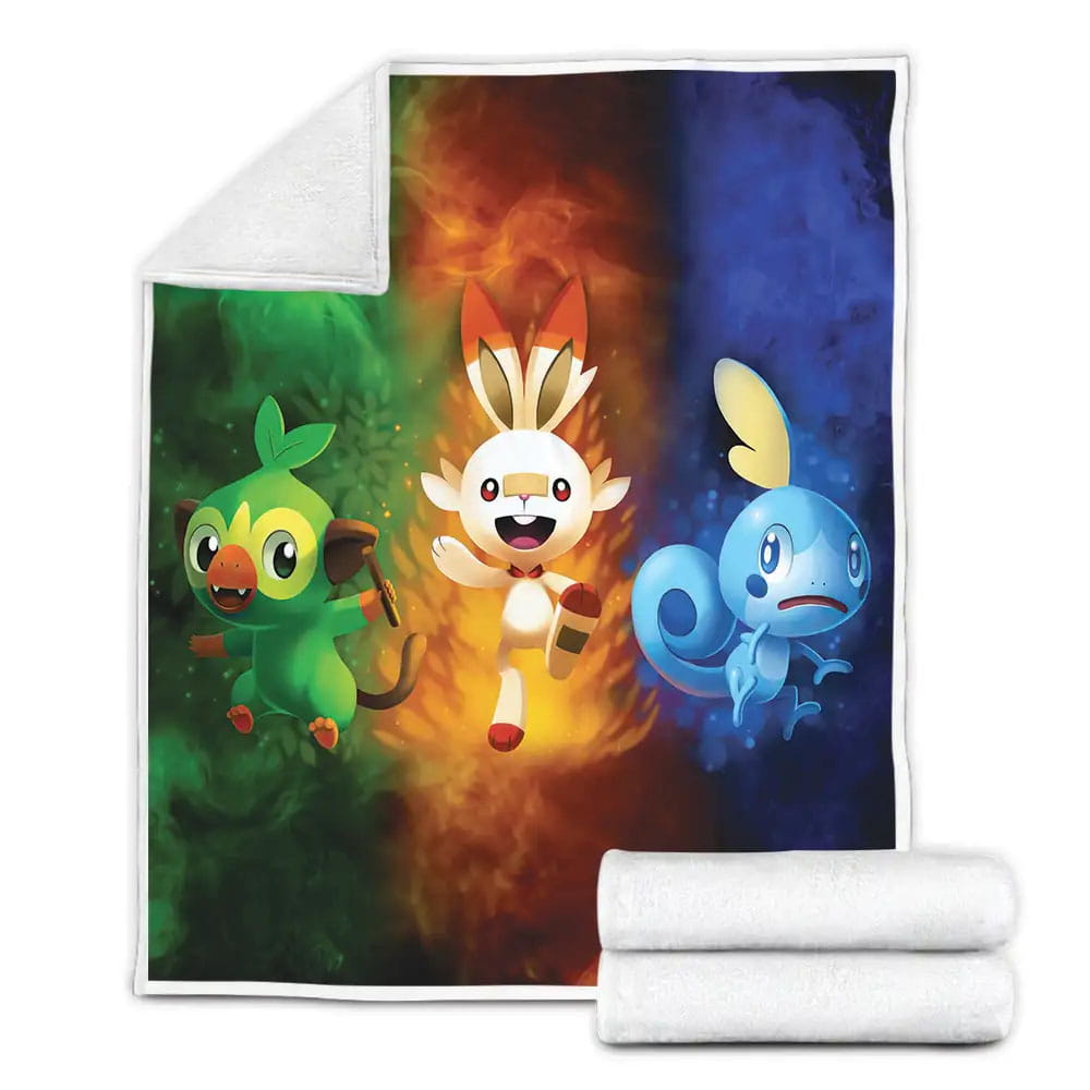 Pokemon Grookey Scorbunny And Sobble Fleece Blanket Perfect 