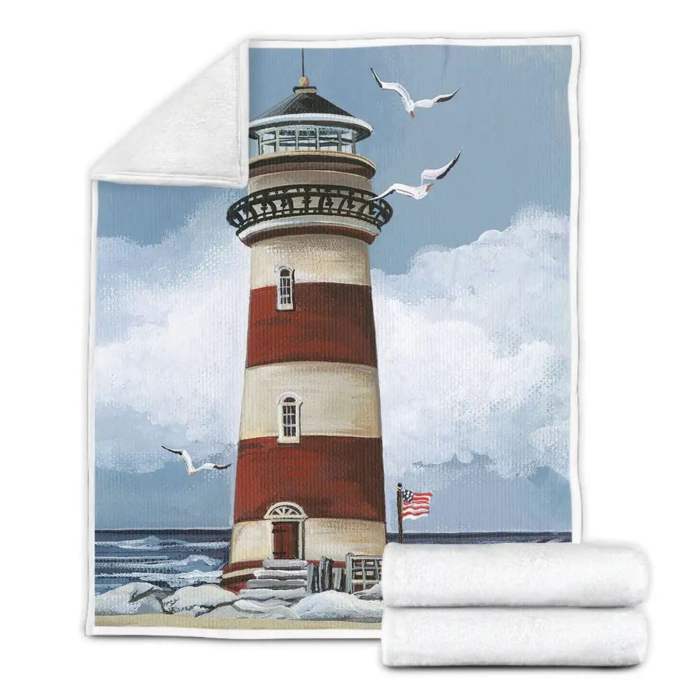 Lighthouse Beside The Ocean Fleece Blanket Gift For Wife Husband Besties