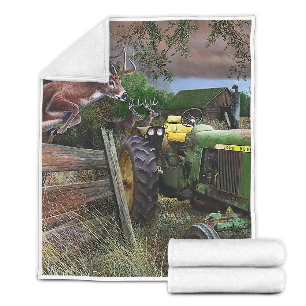 John Deere  Abandoned Farm Fleece Blanket Gift For Wife Husband Besties