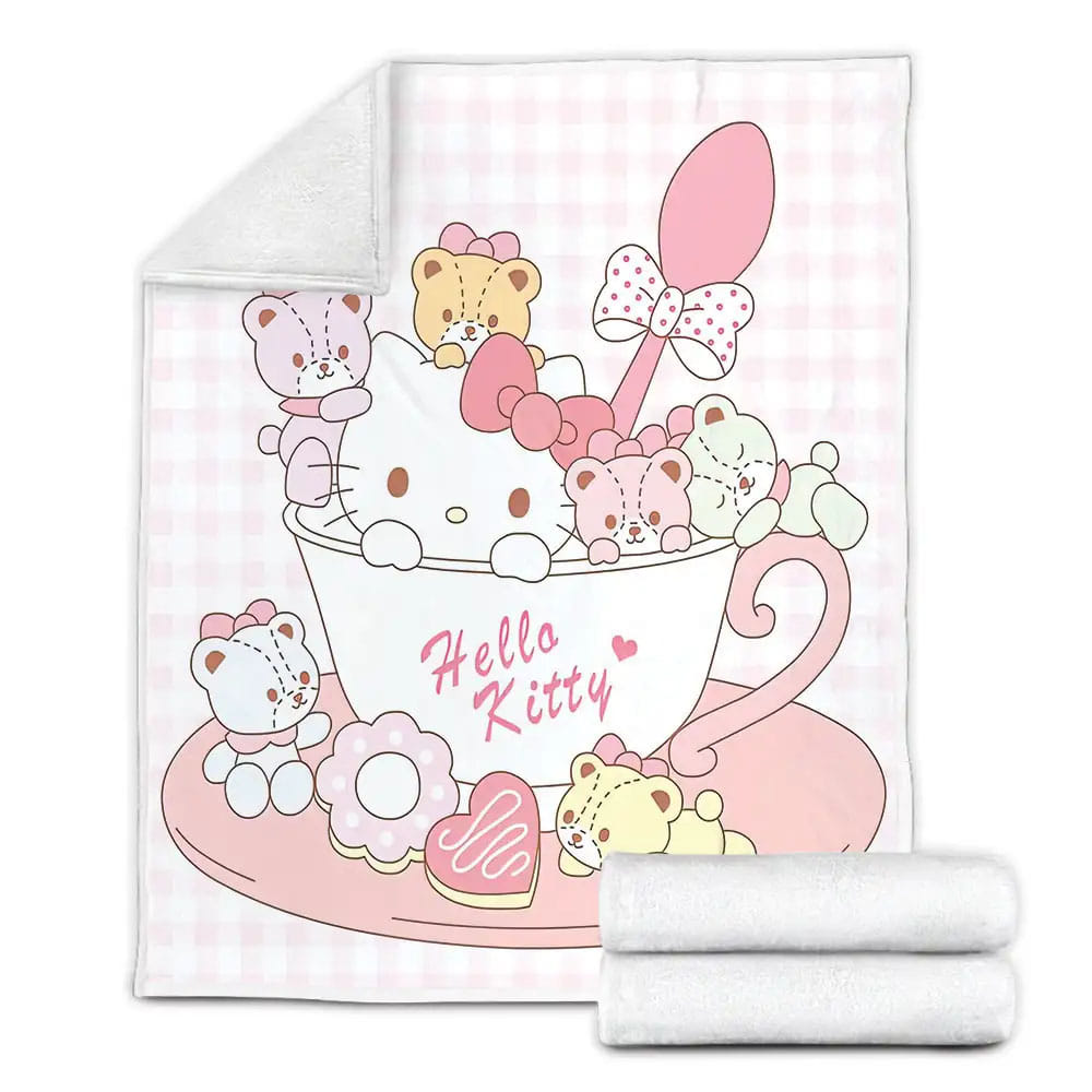 Hello Kitty And Teddy Bears In Teacup Fleece Blanket Perfect 
