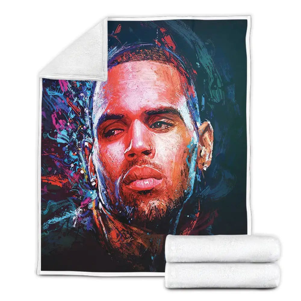 Chris Brown Digital Artwork Fleece Blanket Gift For Wife Husband Besties