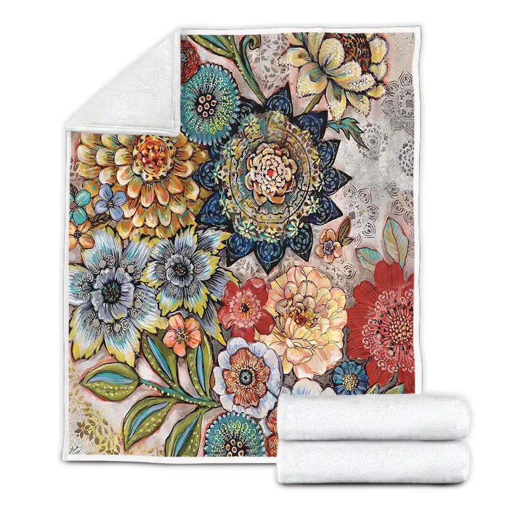 Boho Bouquet Fleece Blanket Gift For Christmas Thanksgiving Halloween