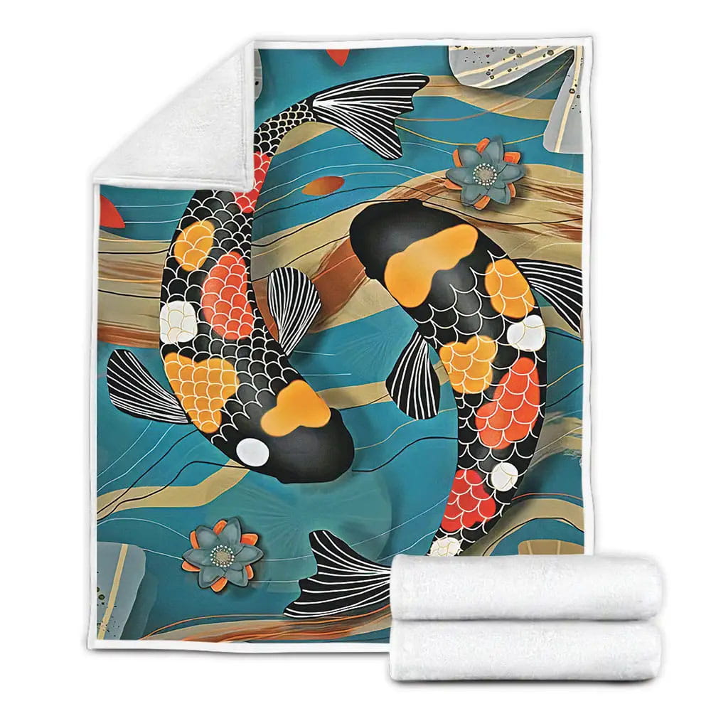 Colorful Koi Fleece Blanket Gift For Christmas Thanksgiving Halloween