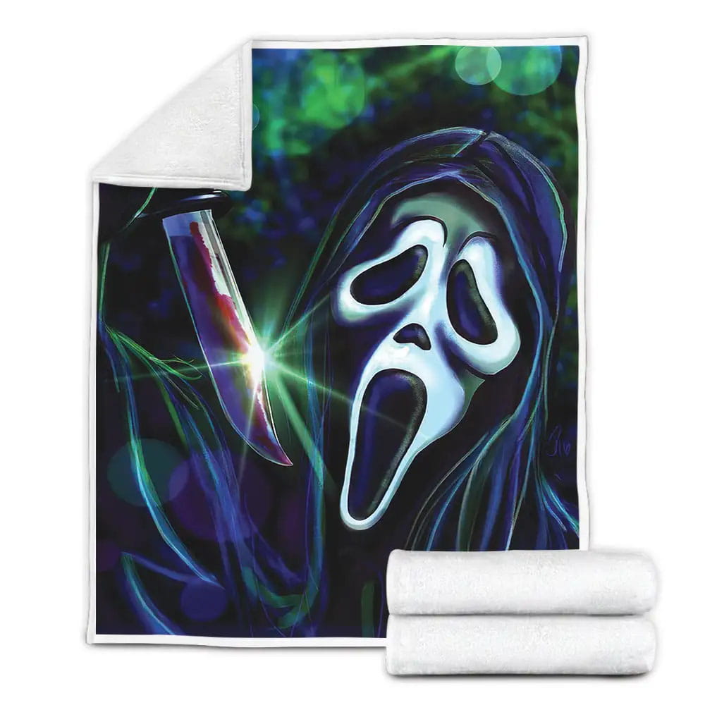 Ghostface In Neon Watercolor Painting Fleece Blanket Perfect 