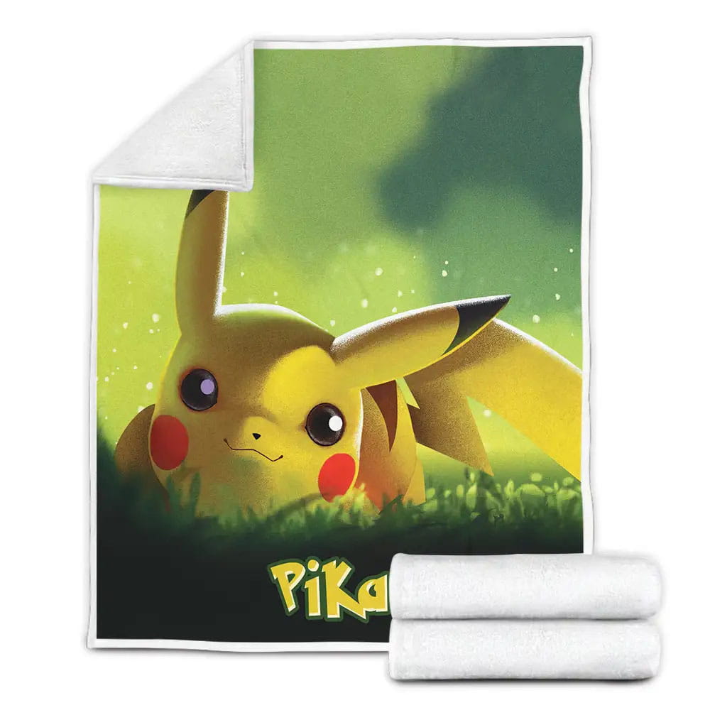 Petmytshirt Adorable Pikachu On Grass Fleece Blanket Perfect 