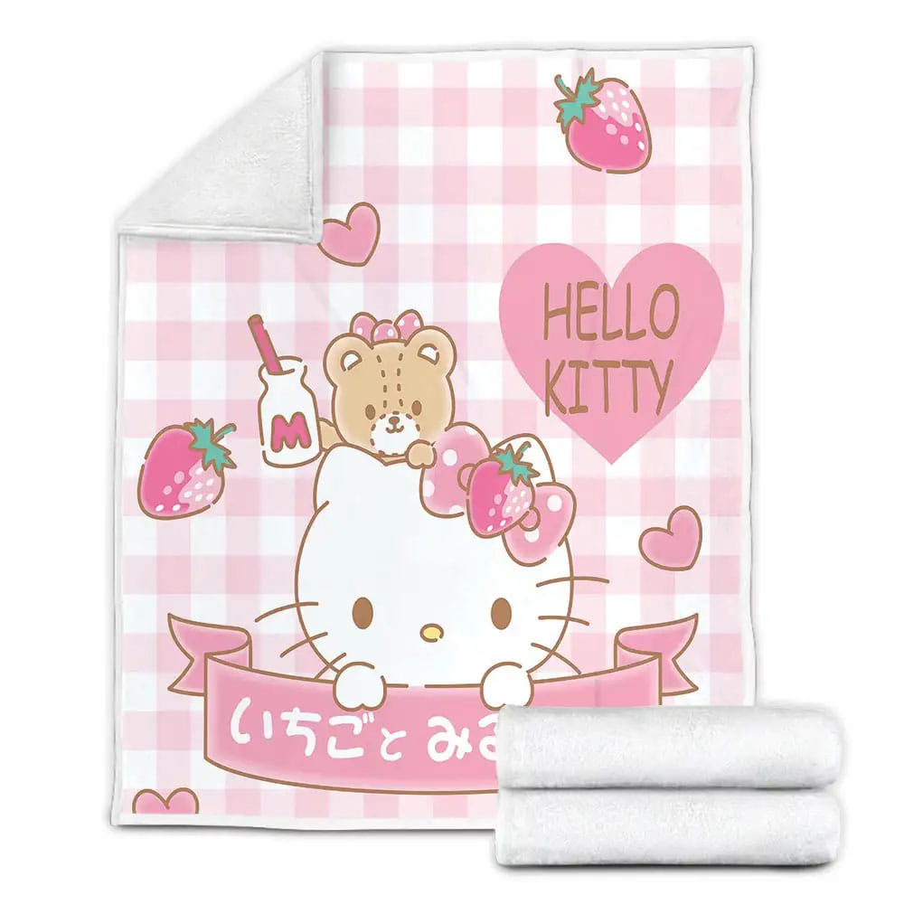 Hello Kitty And Strawberries And Heart Fleece Blanket Perfect 