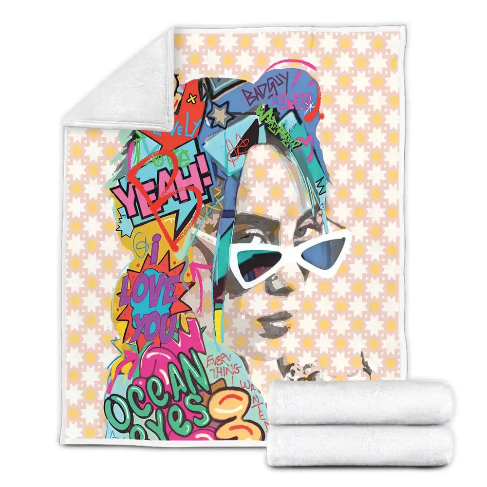 Billie Eilish Portrait In Pop Artwork Fleece Blanket Perfect 