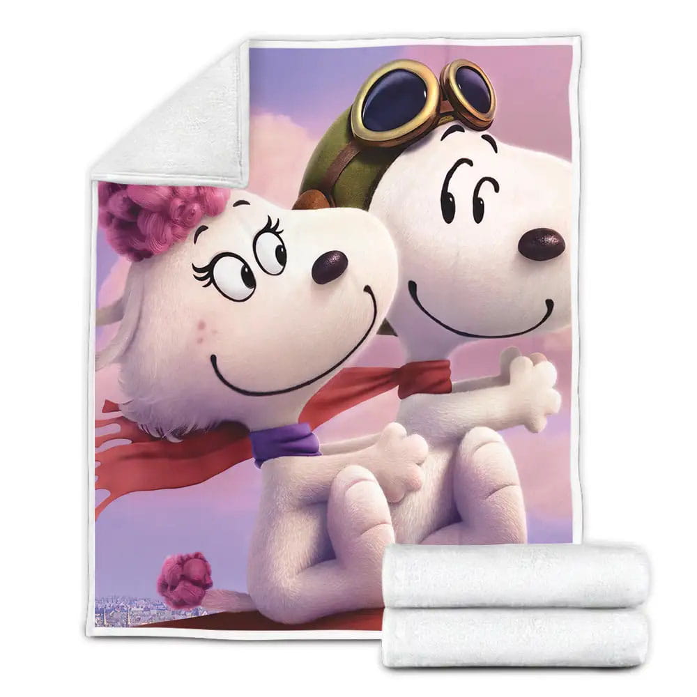 Peanuts Snoopy And Fifi Flying Fleece Blanket Gift For Wife Husband Besties